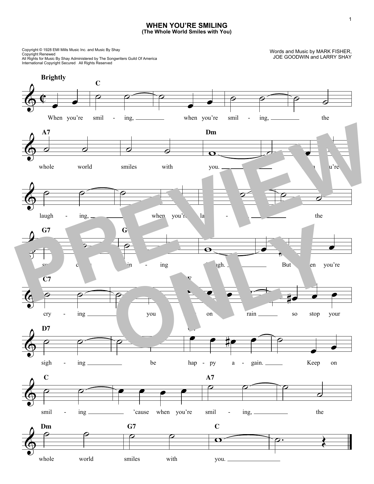 Download Joe Goodwin When You're Smiling (The Whole World Smiles With You) Sheet Music and learn how to play Melody Line, Lyrics & Chords PDF digital score in minutes