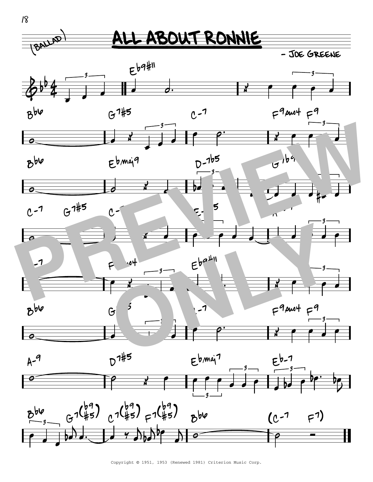 Download Joe Greene All About Ronnie Sheet Music and learn how to play Real Book – Melody & Chords PDF digital score in minutes