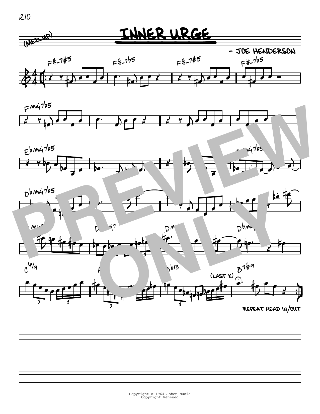 Download Joe Henderson Inner Urge [Reharmonized version] (arr. Jack Grassel) Sheet Music and learn how to play Real Book – Melody & Chords PDF digital score in minutes