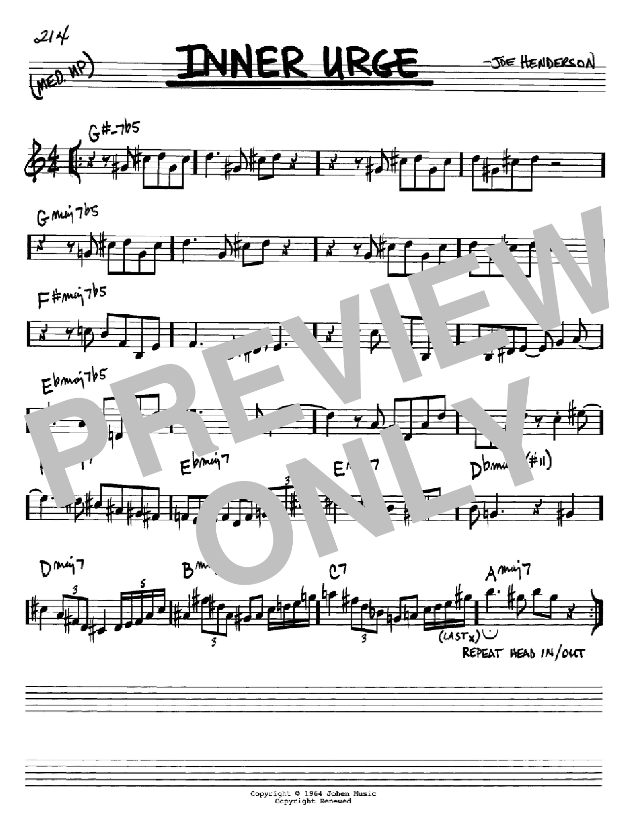 Download Joe Henderson Inner Urge Sheet Music and learn how to play Real Book - Melody & Chords - Bass Clef Instruments PDF digital score in minutes