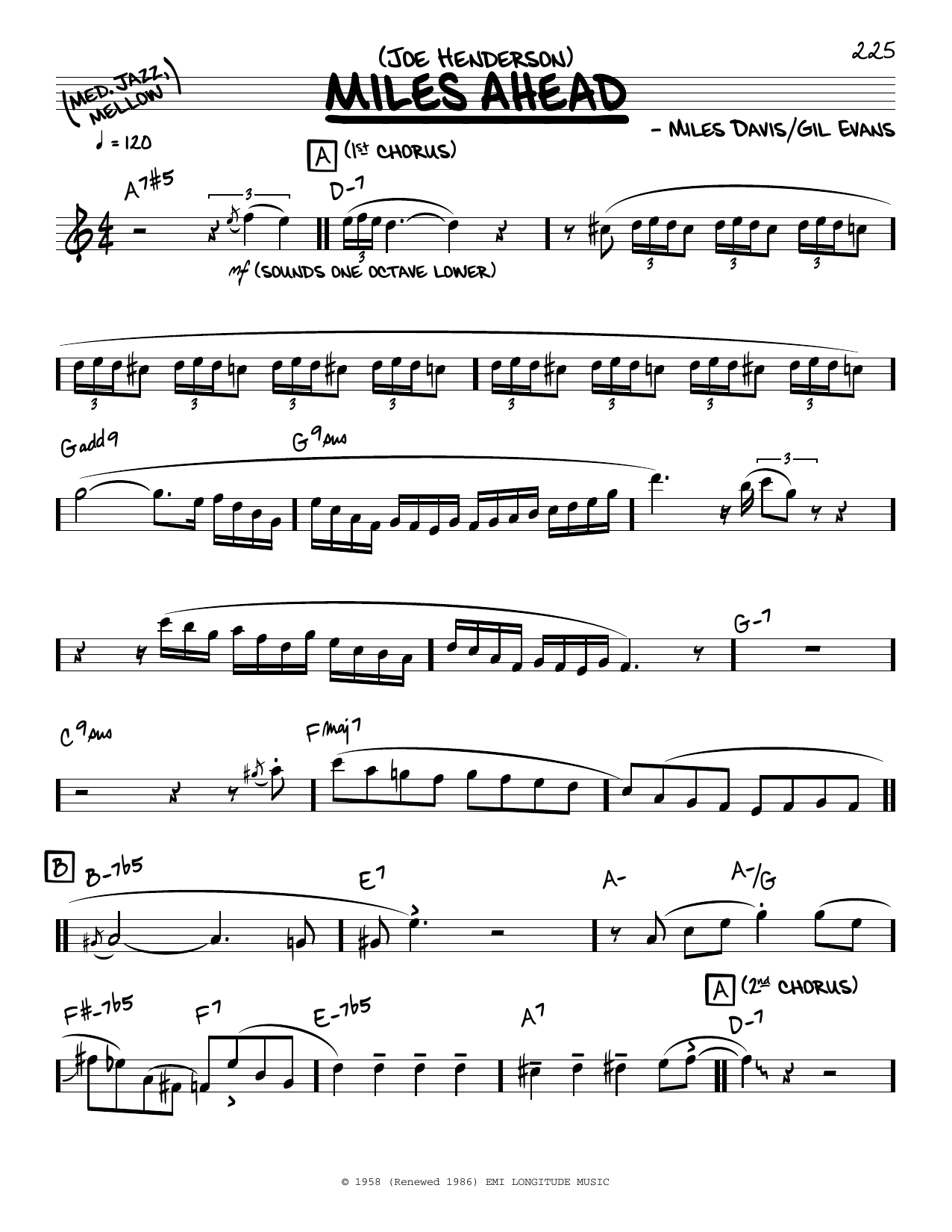Download Joe Henderson Miles Ahead (solo only) Sheet Music and learn how to play Real Book – Melody & Chords PDF digital score in minutes