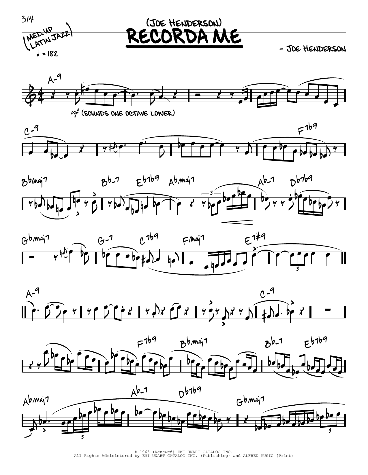 Download Joe Henderson Recorda Me (solo only) Sheet Music and learn how to play Real Book – Melody & Chords PDF digital score in minutes