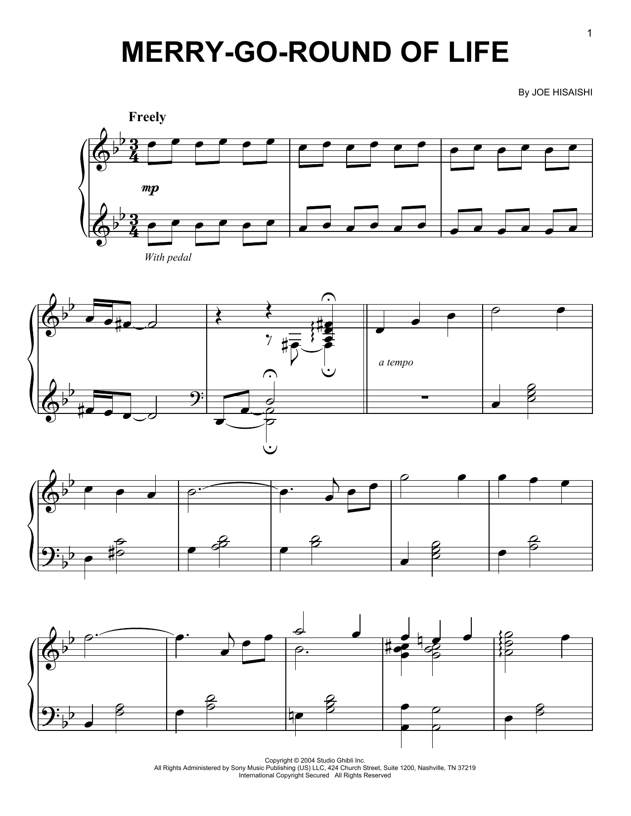 Download Joe Hisaishi Merry-Go-Round Of Life Sheet Music and learn how to play Easy Piano PDF digital score in minutes