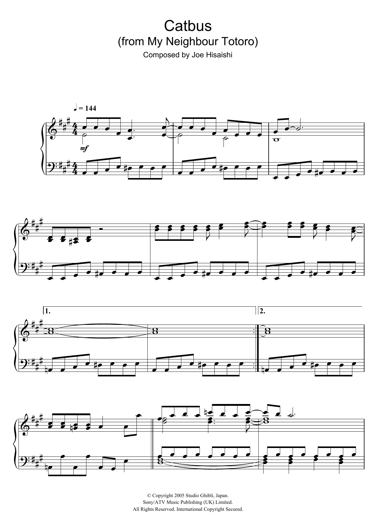 Download Joe Hisaishi My Neighbour Totoro (Catbus) Sheet Music and learn how to play Piano PDF digital score in minutes