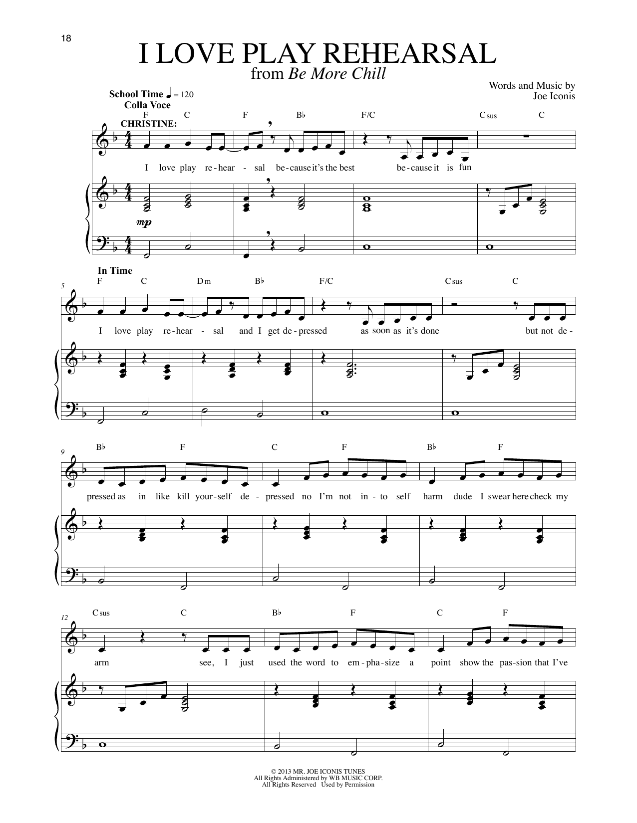 Download Joe Iconis I Love Play Rehearsal Sheet Music and learn how to play Piano & Vocal PDF digital score in minutes