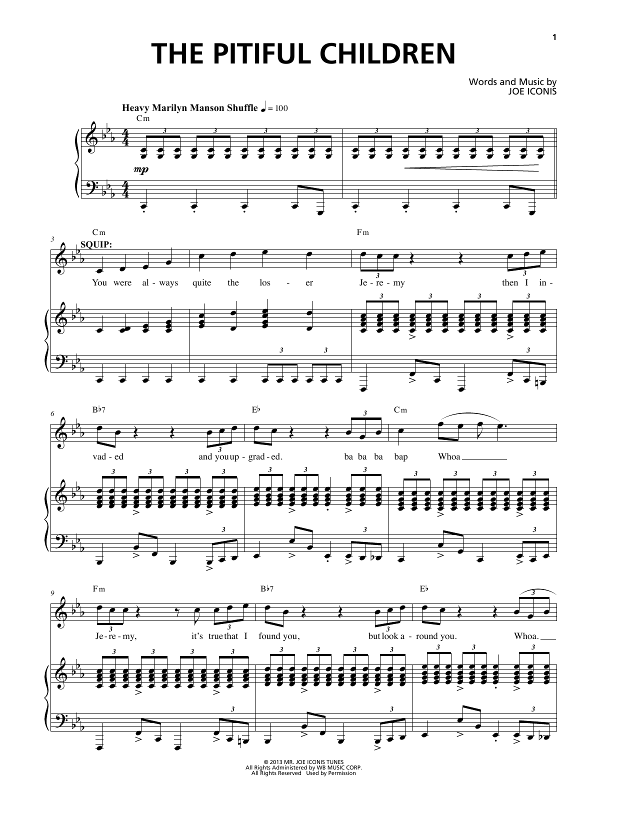 Download Joe Iconis The Pitiful Children Sheet Music and learn how to play Piano & Vocal PDF digital score in minutes