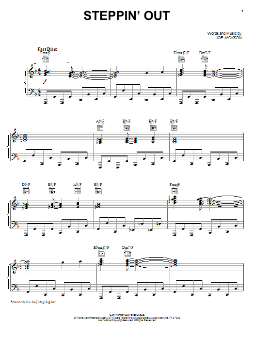 Download Joe Jackson Steppin' Out Sheet Music and learn how to play Piano, Vocal & Guitar (Right-Hand Melody) PDF digital score in minutes