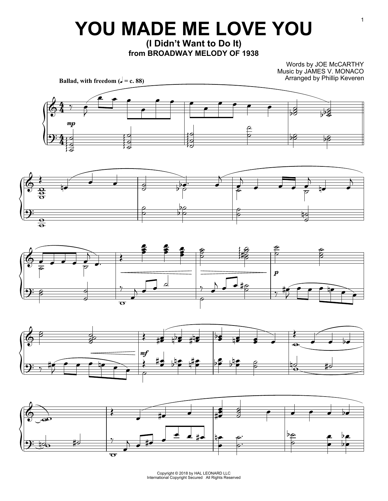 Download Joe McCarthy You Made Me Love You (I Didn't Want To Do It) [Jazz version] (arr. Phillip Kever Sheet Music and learn how to play Piano Solo PDF digital score in minutes