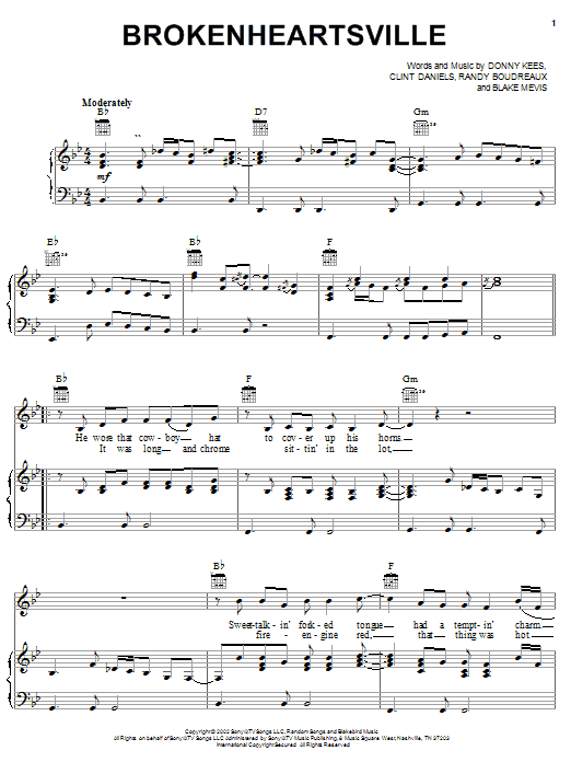 Download Joe Nichols Brokenheartsville Sheet Music and learn how to play Piano, Vocal & Guitar (Right-Hand Melody) PDF digital score in minutes