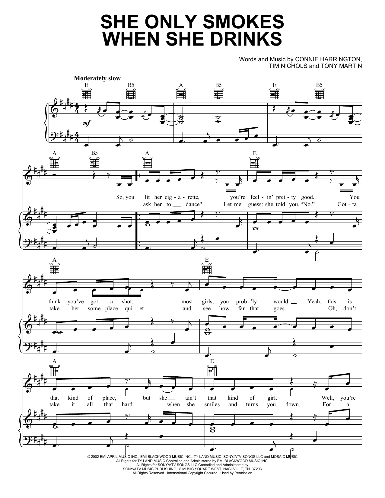 Download Joe Nichols She Only Smokes When She Drinks Sheet Music and learn how to play Piano, Vocal & Guitar Chords (Right-Hand Melody) PDF digital score in minutes