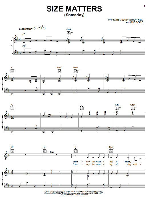 Download Joe Nichols Size Matters (Someday) Sheet Music and learn how to play Piano, Vocal & Guitar (Right-Hand Melody) PDF digital score in minutes