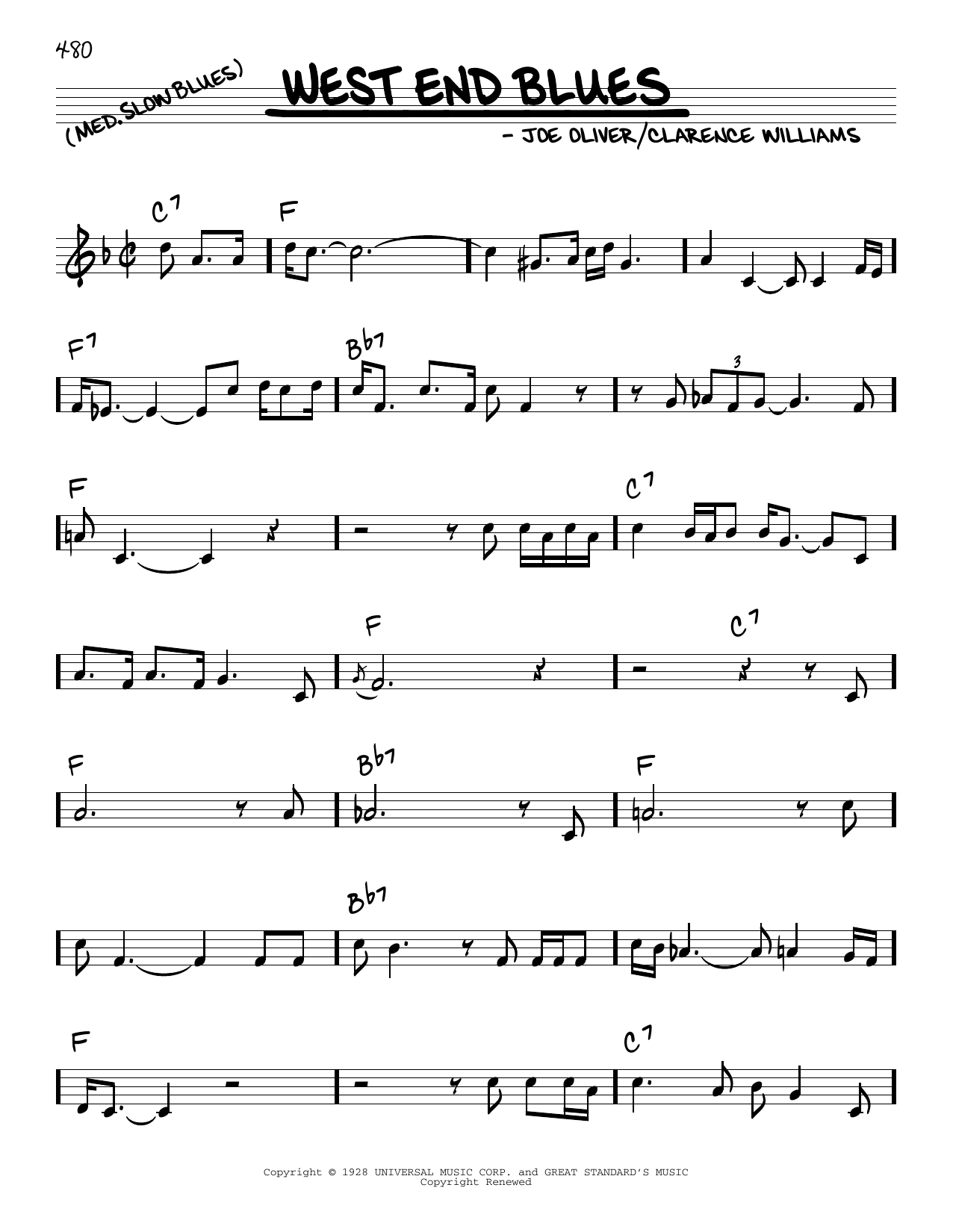 Download Joe Oliver West End Blues Sheet Music and learn how to play Real Book – Melody & Chords PDF digital score in minutes