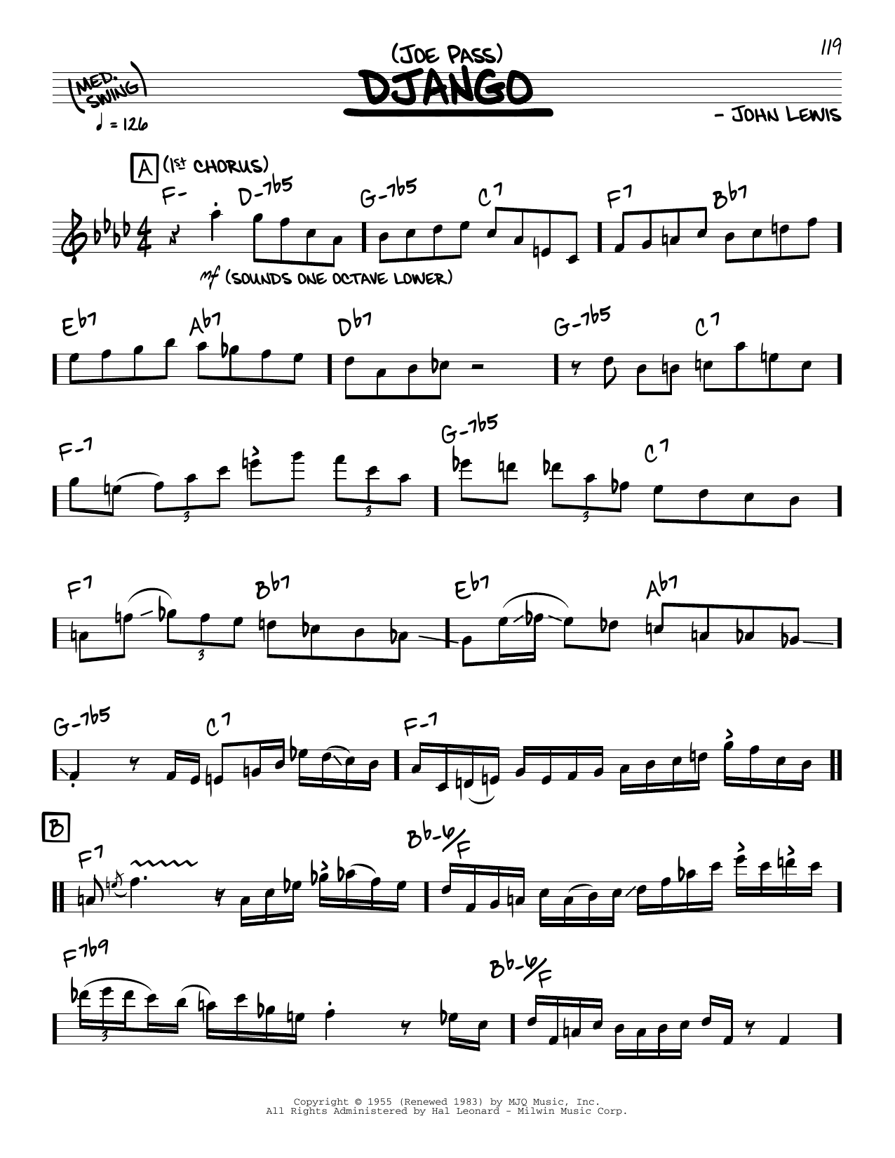 Download Joe Pass Django (solo only) Sheet Music and learn how to play Real Book – Melody & Chords PDF digital score in minutes