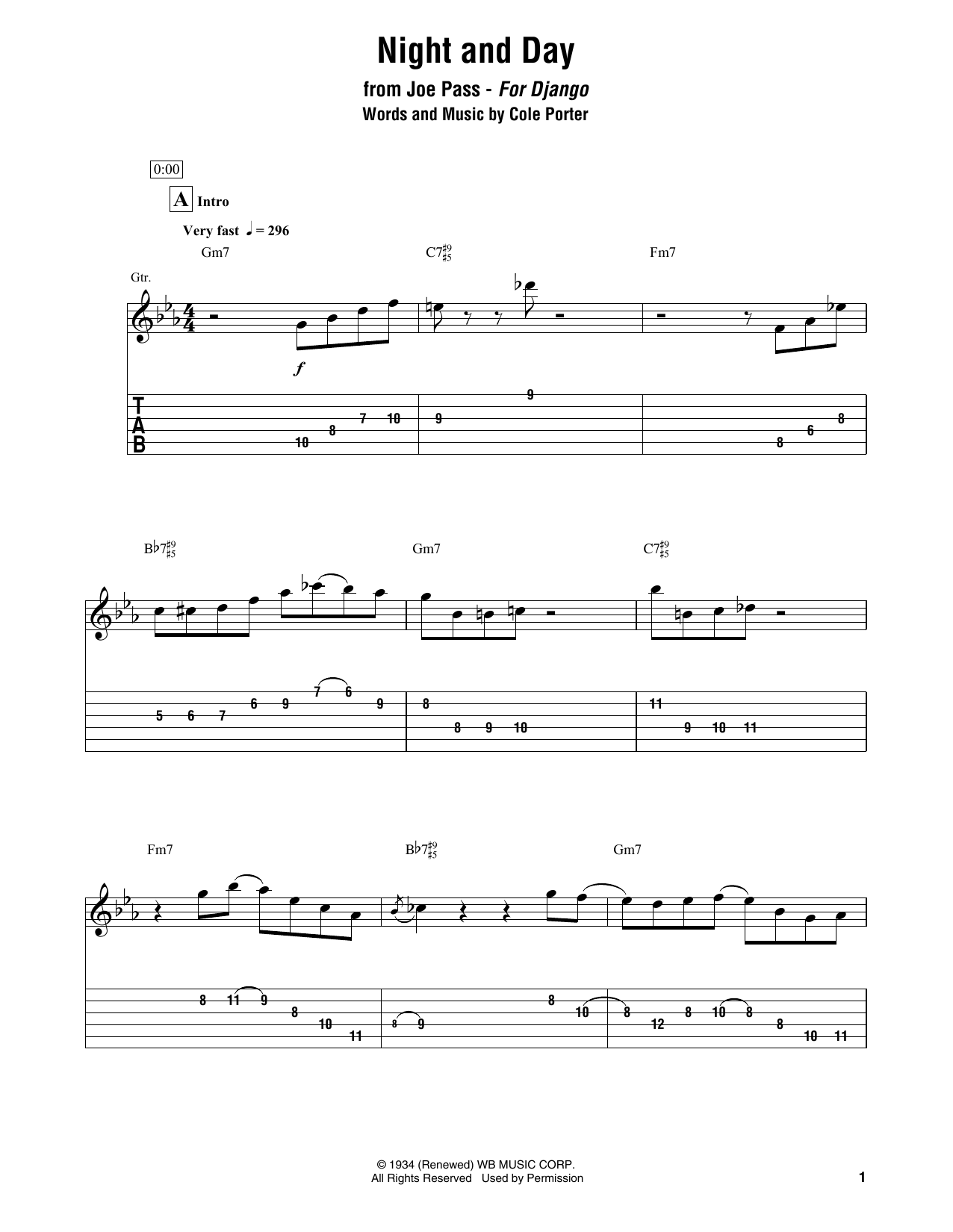 Download Joe Pass Night And Day Sheet Music and learn how to play Electric Guitar Transcription PDF digital score in minutes