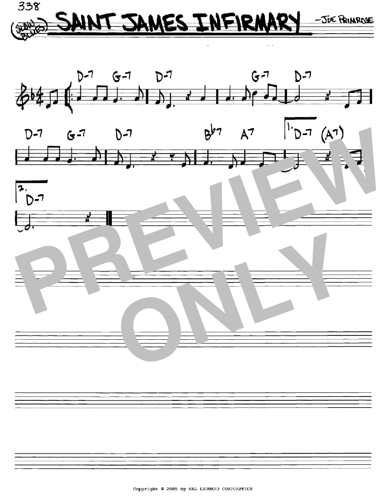 Download Joe Primrose Saint James Infirmary Sheet Music and learn how to play Real Book - Melody & Chords - C Instruments PDF digital score in minutes