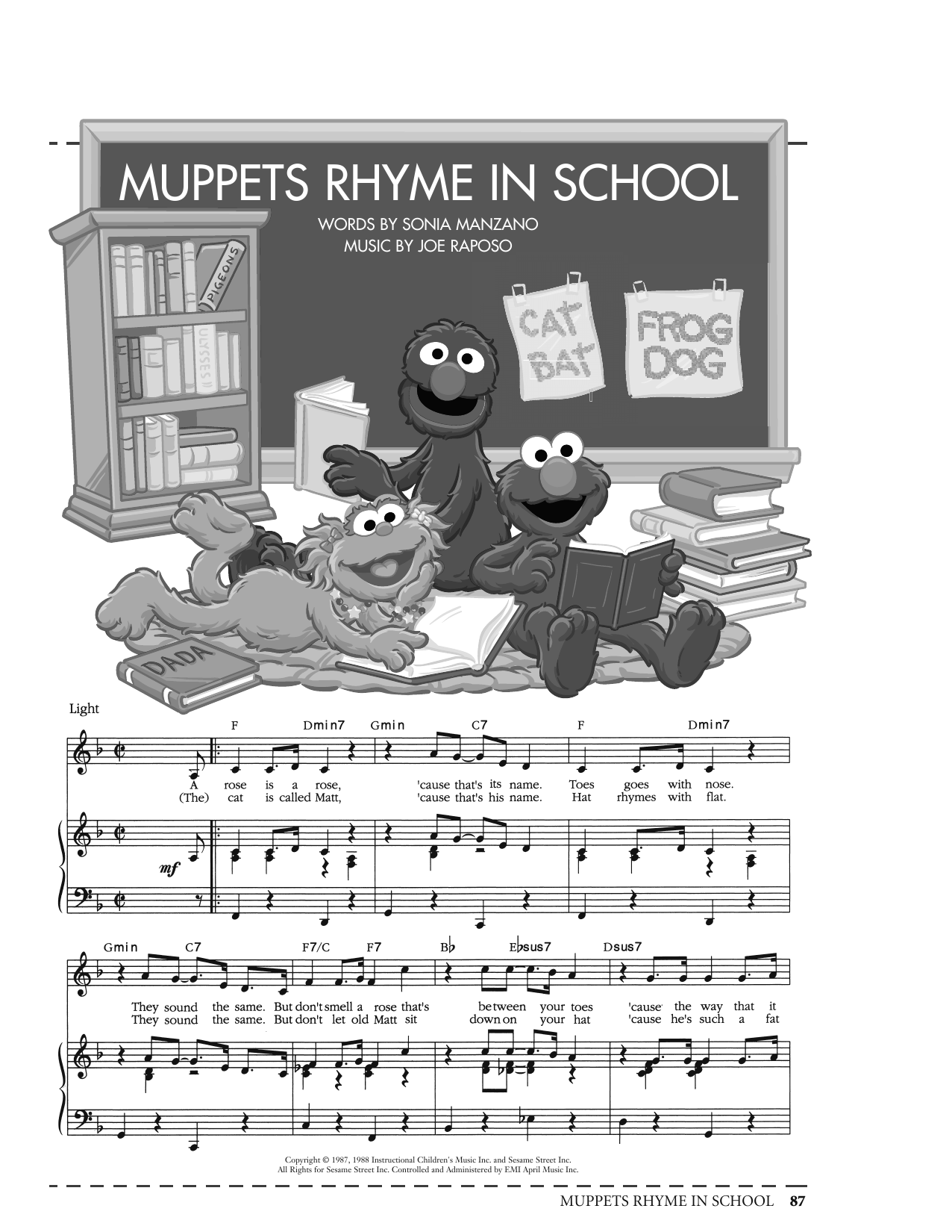 Download Joe Raposo Muppets Rhyme In School (from Sesame Street) Sheet Music and learn how to play Piano, Vocal & Guitar Chords (Right-Hand Melody) PDF digital score in minutes