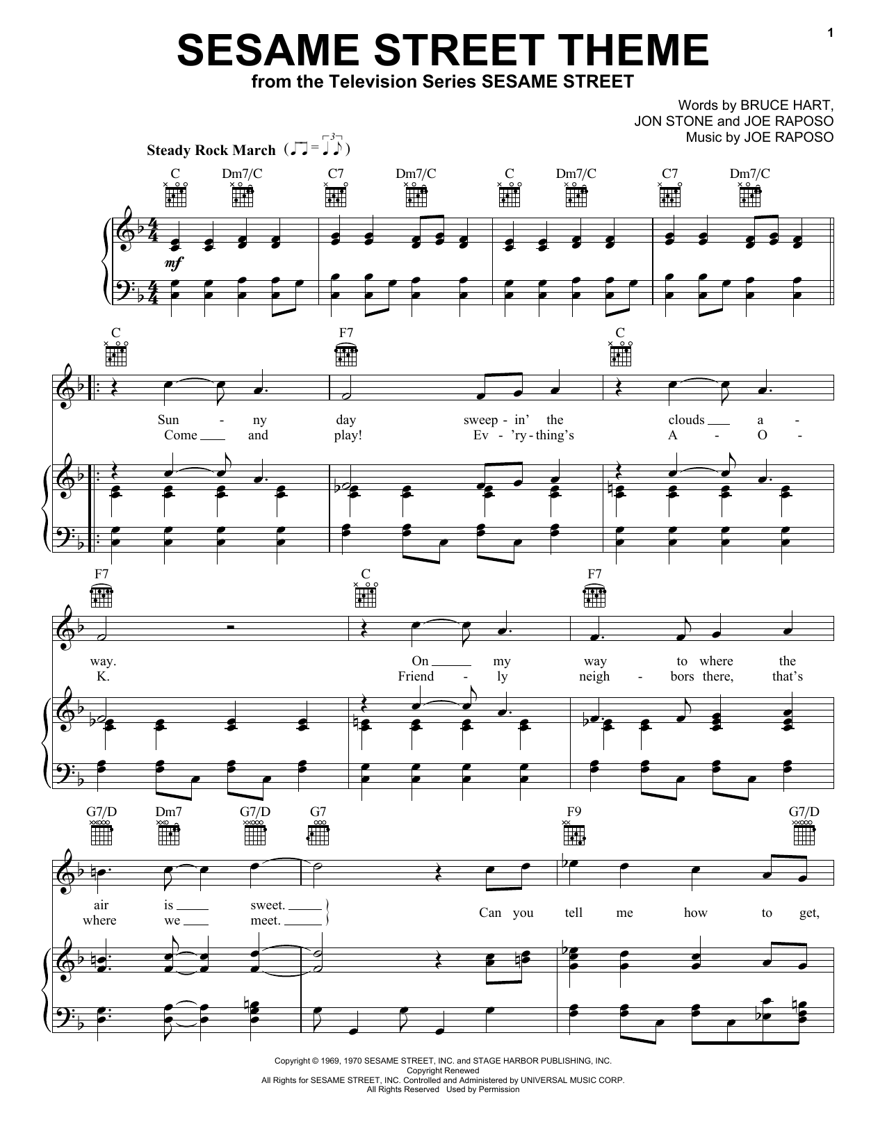 Download Joe Raposo Sesame Street Theme Sheet Music and learn how to play Piano, Vocal & Guitar (Right-Hand Melody) PDF digital score in minutes