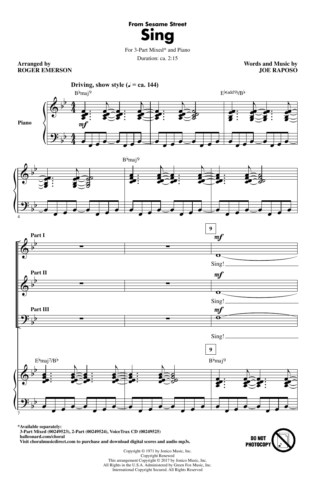 Download Roger Emerson Sing Sheet Music and learn how to play 2-Part Choir PDF digital score in minutes