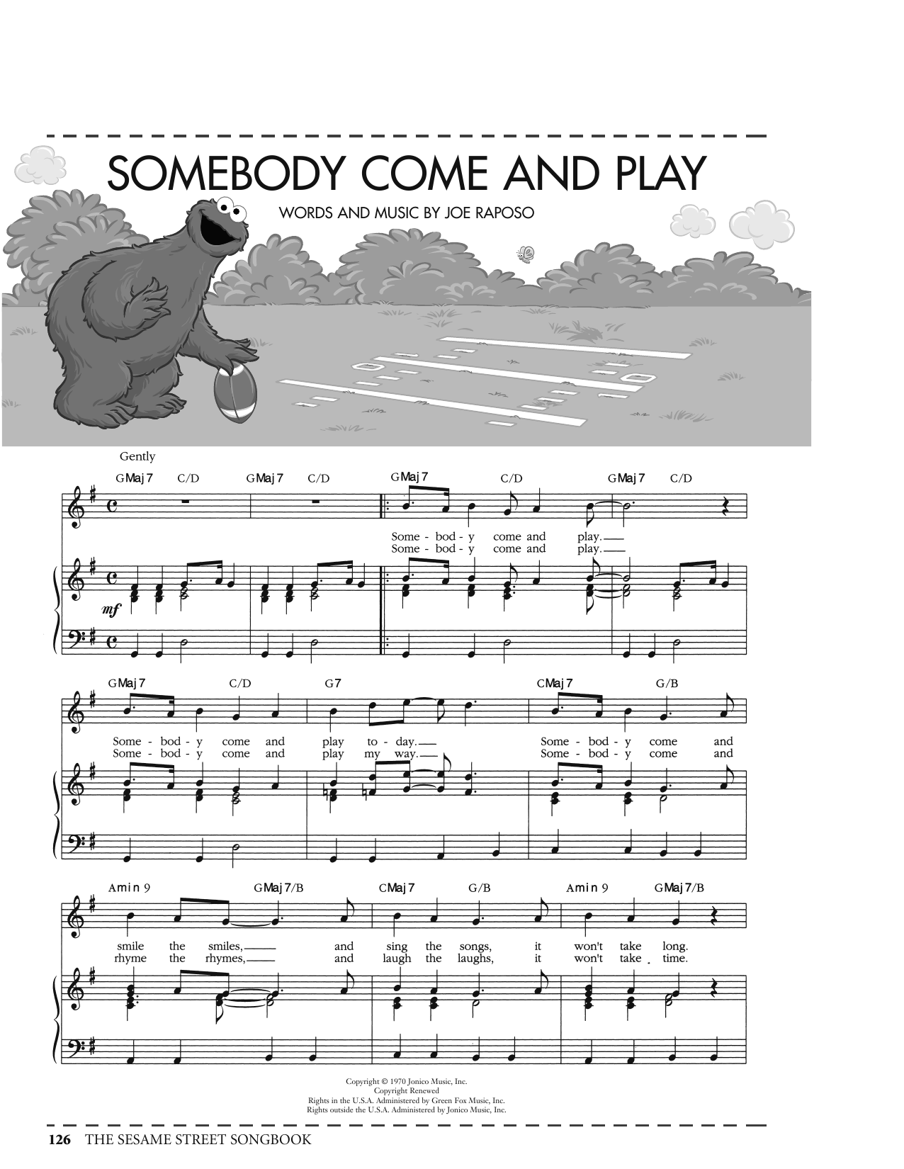 Download Joe Raposo Somebody Come And Play (from Sesame Street) Sheet Music and learn how to play Piano, Vocal & Guitar Chords (Right-Hand Melody) PDF digital score in minutes