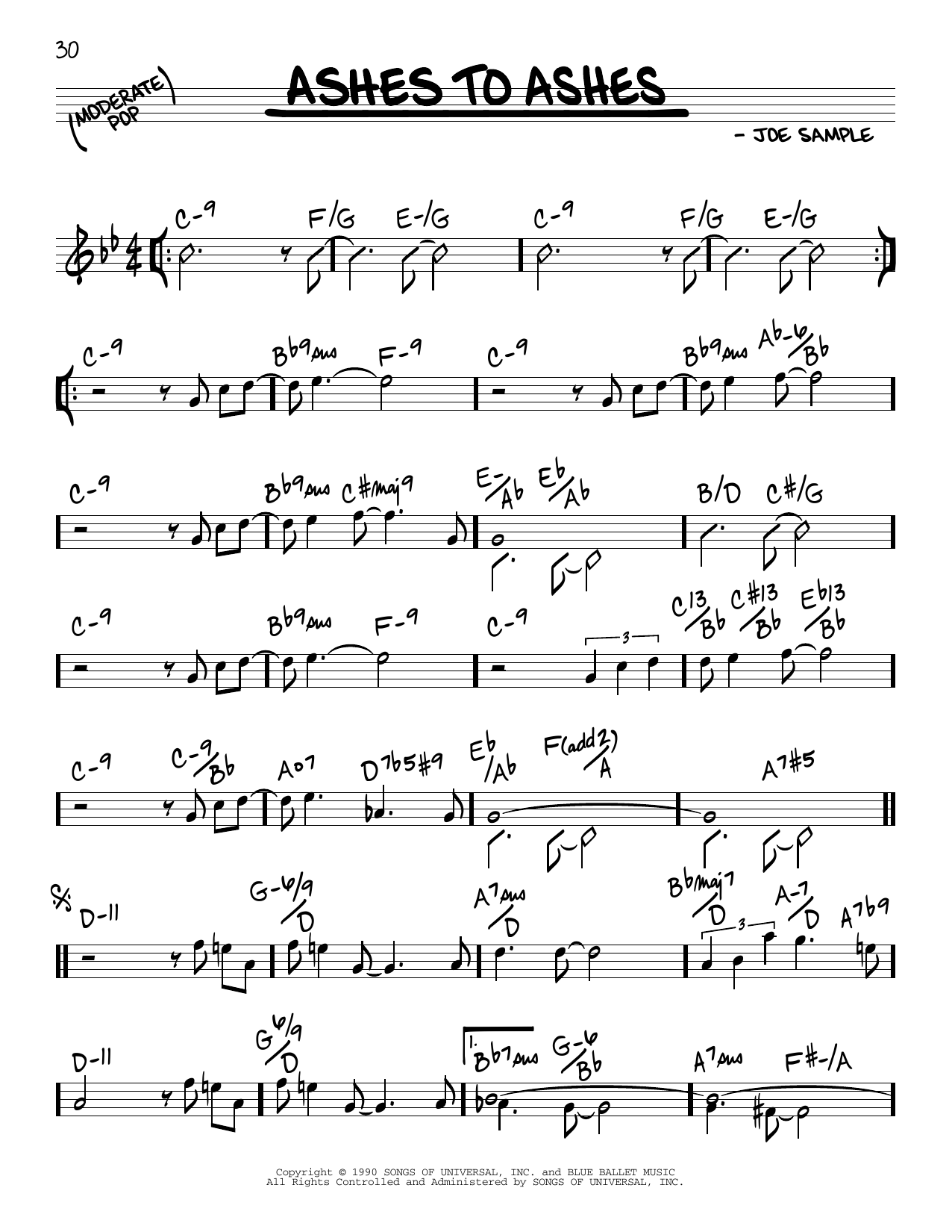 Download Joe Sample Ashes To Ashes Sheet Music and learn how to play Real Book – Melody & Chords PDF digital score in minutes