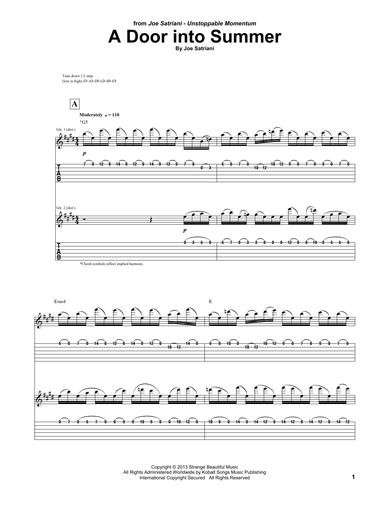Download Joe Satriani A Door Into Summer Sheet Music and learn how to play Guitar Tab PDF digital score in minutes