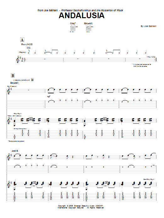 Download Joe Satriani Andalusia Sheet Music and learn how to play Guitar Tab PDF digital score in minutes