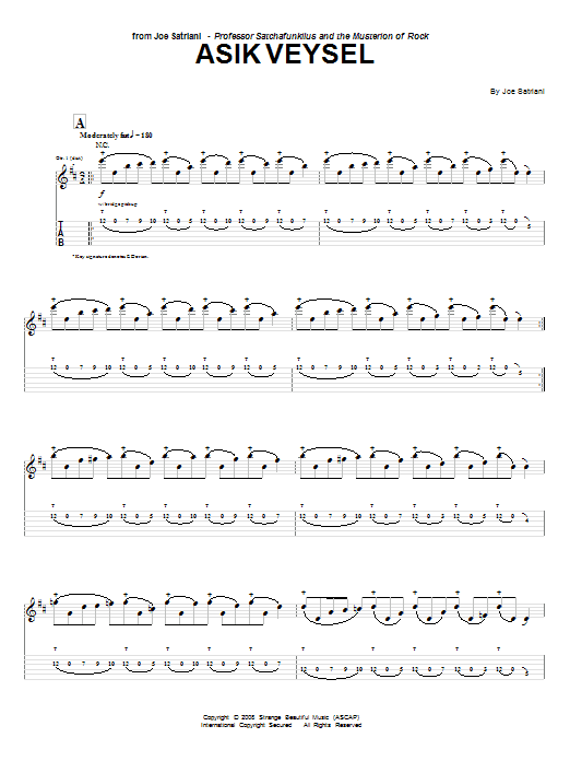 Download Joe Satriani Asik Veysel Sheet Music and learn how to play Guitar Tab PDF digital score in minutes