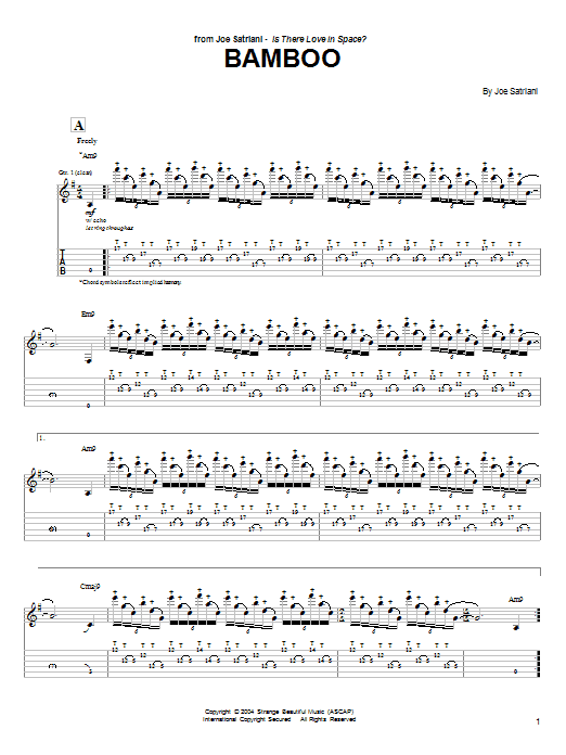 Download Joe Satriani Bamboo Sheet Music and learn how to play Guitar Tab PDF digital score in minutes