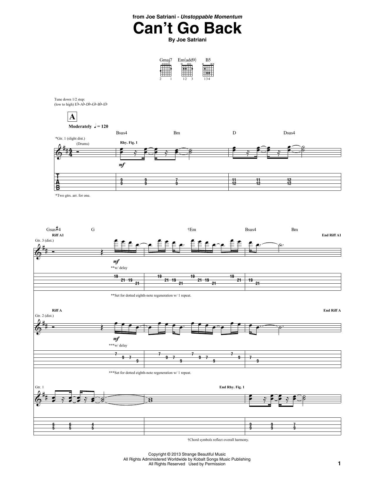 Download Joe Satriani Can't Go Back Sheet Music and learn how to play Guitar Tab PDF digital score in minutes