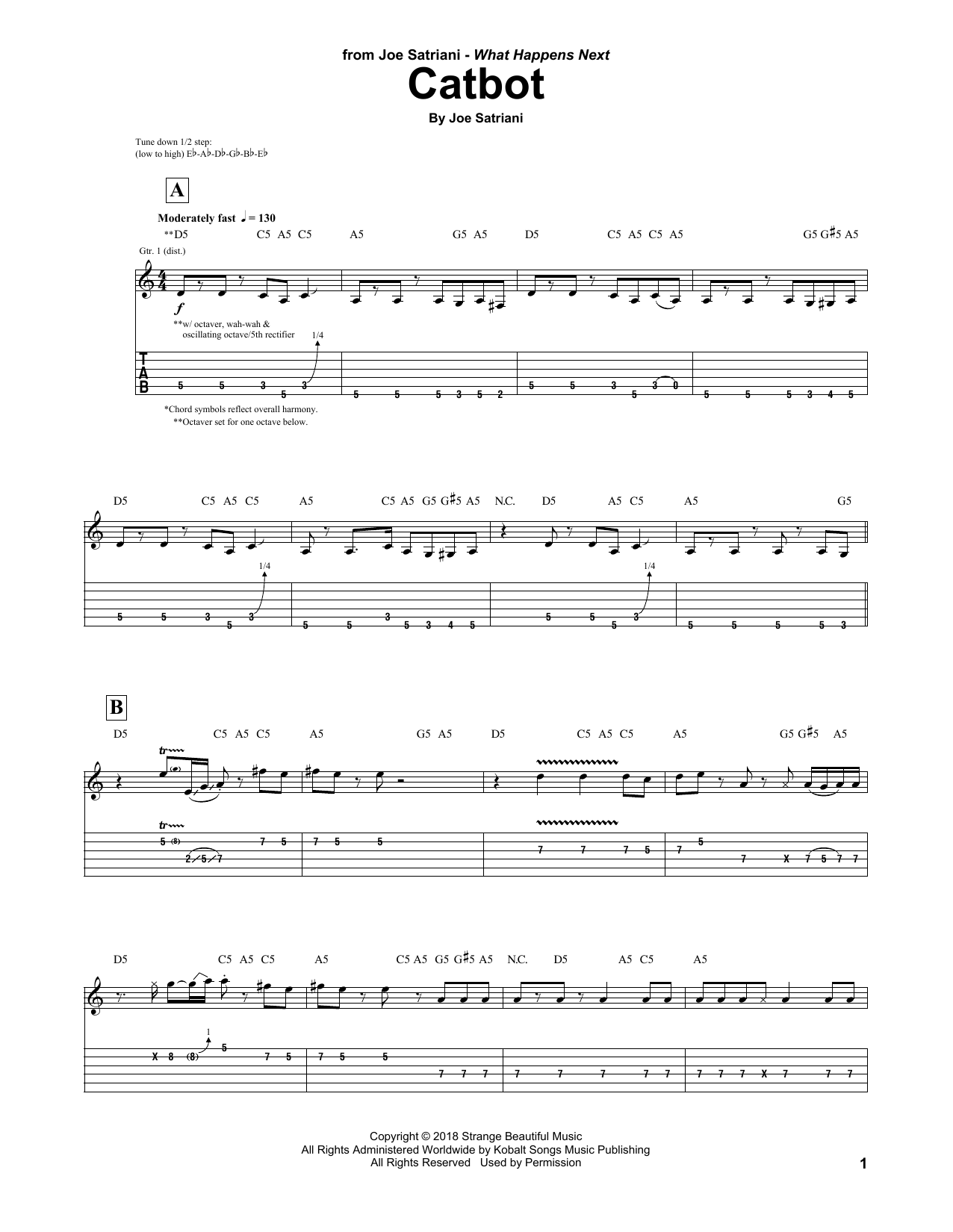Download Joe Satriani Catbot Sheet Music and learn how to play Guitar Tab PDF digital score in minutes