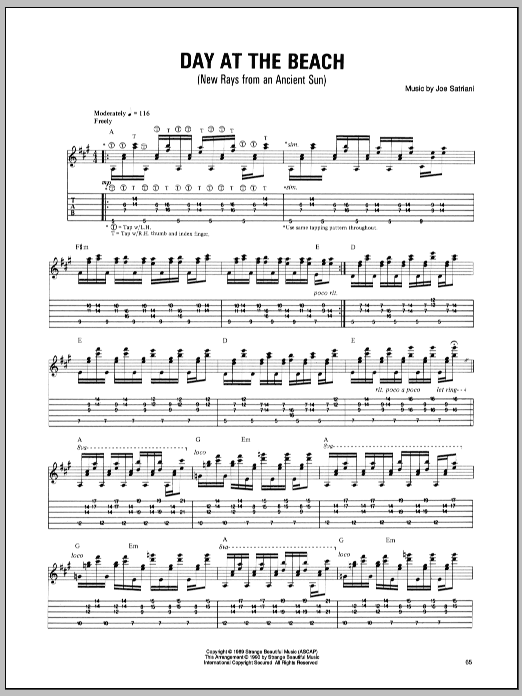 Download Joe Satriani Day At The Beach (New Rays From An Ancient Sun) Sheet Music and learn how to play Guitar Tab PDF digital score in minutes