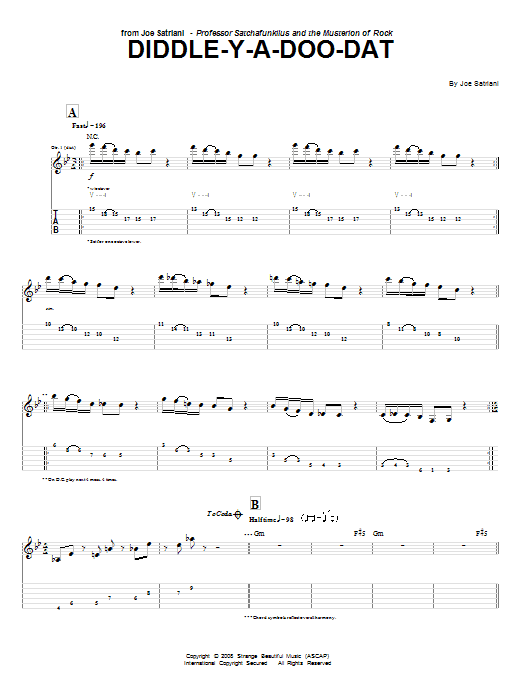 Download Joe Satriani Diddle-Y-A-Doo-Dat Sheet Music and learn how to play Guitar Tab PDF digital score in minutes