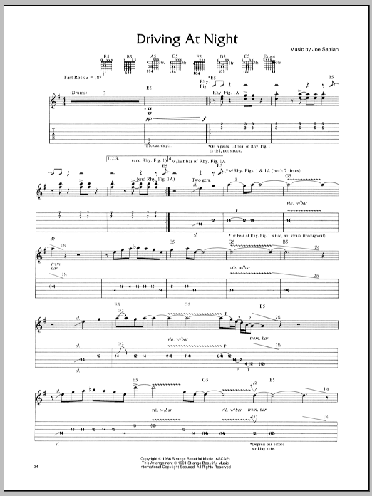 Download Joe Satriani Driving At Night Sheet Music and learn how to play Guitar Tab PDF digital score in minutes