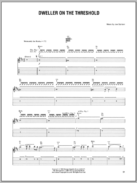 Download Joe Satriani Dweller On The Threshold Sheet Music and learn how to play Guitar Tab PDF digital score in minutes