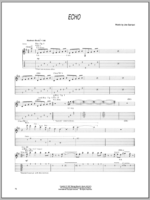 Download Joe Satriani Echo Sheet Music and learn how to play Guitar Tab PDF digital score in minutes