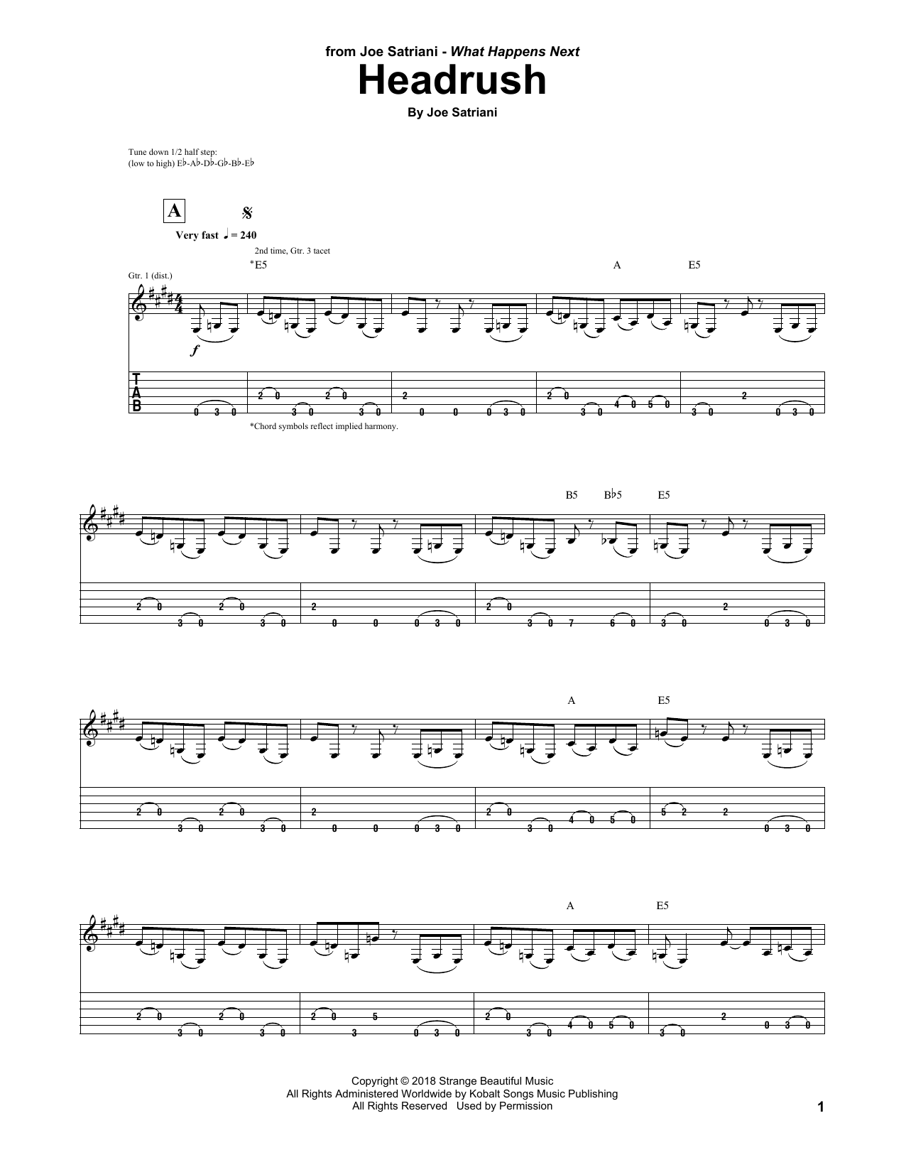 Download Joe Satriani Headrush Sheet Music and learn how to play Guitar Tab PDF digital score in minutes