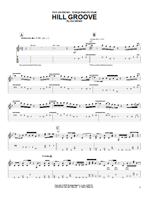Download Joe Satriani Hill Groove Sheet Music and learn how to play Guitar Tab PDF digital score in minutes