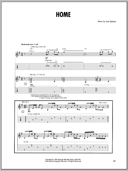 Download Joe Satriani Home Sheet Music and learn how to play Guitar Tab PDF digital score in minutes