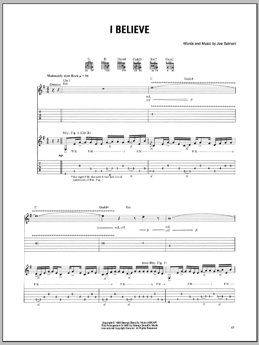 Download Joe Satriani I Believe Sheet Music and learn how to play Guitar Tab PDF digital score in minutes