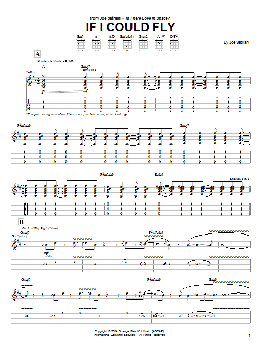 Download Joe Satriani If I Could Fly Sheet Music and learn how to play Guitar Tab PDF digital score in minutes
