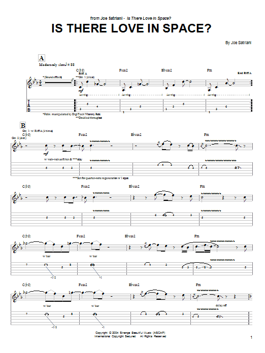 Download Joe Satriani Is There Love In Space? Sheet Music and learn how to play Guitar Tab PDF digital score in minutes