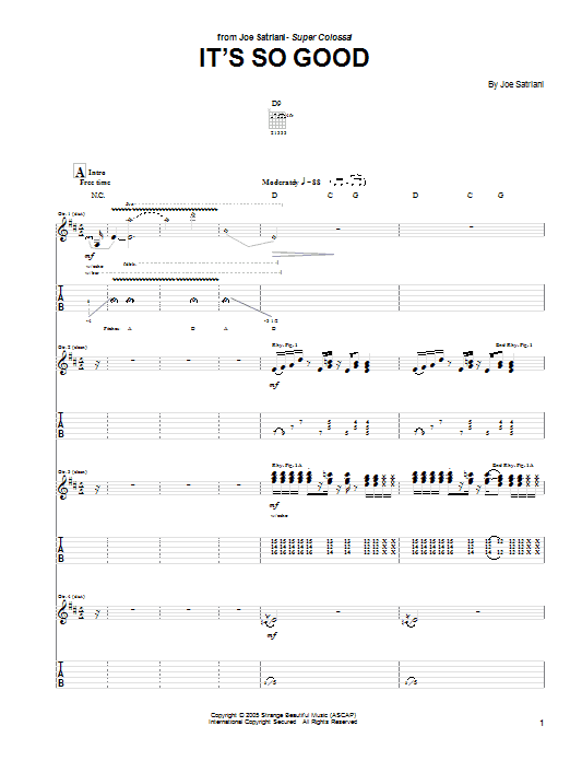 Download Joe Satriani It's So Good Sheet Music and learn how to play Guitar Tab PDF digital score in minutes