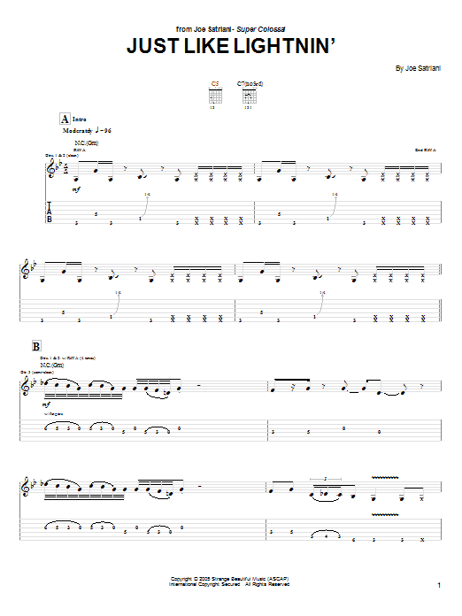 Download Joe Satriani Just Like Lightnin' Sheet Music and learn how to play Guitar Tab PDF digital score in minutes
