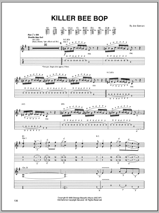 Download Joe Satriani Killer Bee Bop Sheet Music and learn how to play Guitar Tab PDF digital score in minutes