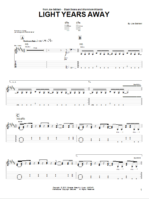 Download Joe Satriani Light Years Away Sheet Music and learn how to play Guitar Tab PDF digital score in minutes