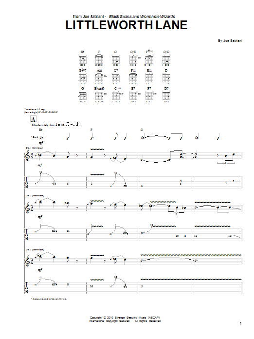 Download Joe Satriani Littleworth Lane Sheet Music and learn how to play Guitar Tab PDF digital score in minutes