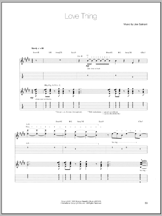 Download Joe Satriani Love Thing Sheet Music and learn how to play Guitar Tab PDF digital score in minutes