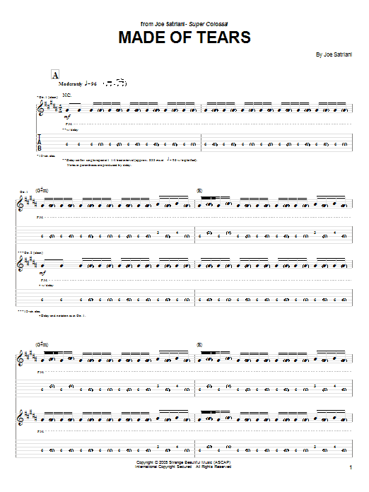 Download Joe Satriani Made Of Tears Sheet Music and learn how to play Guitar Tab PDF digital score in minutes