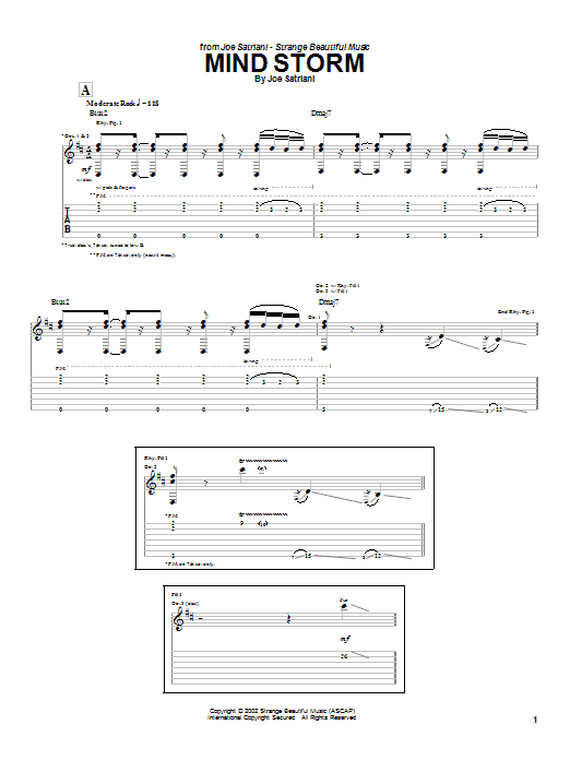Download Joe Satriani Mind Storm Sheet Music and learn how to play Guitar Tab PDF digital score in minutes