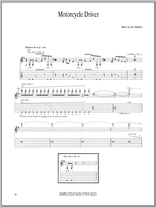 Download Joe Satriani Motorcycle Driver Sheet Music and learn how to play Guitar Tab PDF digital score in minutes